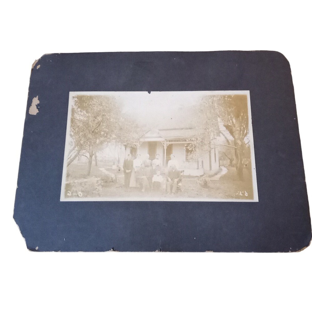 Vtg Antique 9"x7"/8"x5" Black & White Family Picture In Front Of Country Home